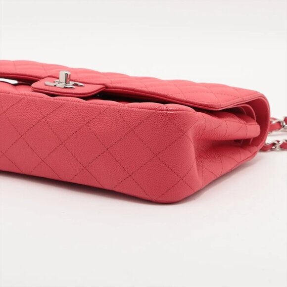 Chanel Matelasse 25 Caviar Skin Double Flap Double Chain Bag Red Silver Metal - Picture 3 of 16